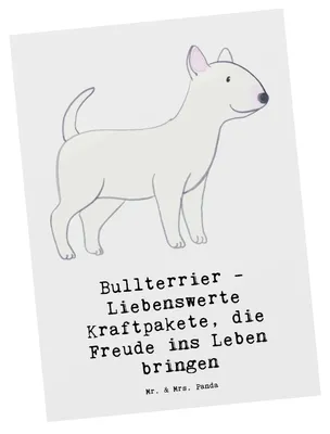 Produktbild von Mr. & Mrs. Panda Grußkarte Bullterrier Kraftpaket - Weiß - Geschenk, Postkarte, Hunde, Hunderasse, verspielte, Ansichtskarten, Vierbeiner, Ansichtskarte, Postkarten