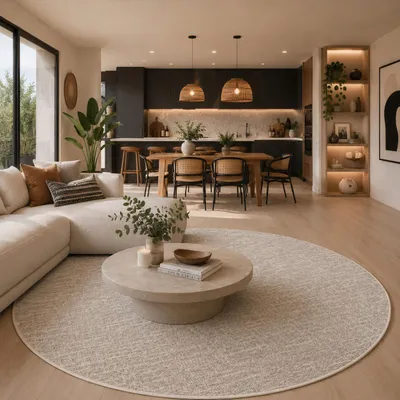 Produktbild von Schlingen Designer Teppich Rund Niva Beige, Größe:240 cm Rund