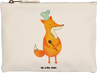 Produktbild von Mr. & Mrs. Panda Etui Fuchs Koch Größe M - Weiß - Geschenk, Federtasche, Kulturbeutel, Chefkoch, Stifteetui, Mäppchen, Federmappe, Hungrig, Spruch Lustig, Kosmetikbeutel