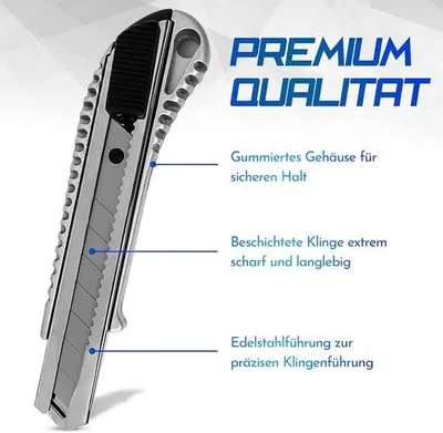 Obrázek produktu pro 10 profesionálních hliníkových řezacích nožů o šířce 18 mm pro koberce, 100 vyměnitelných nožů SK5, ideální pro domácí i profesionální použití