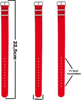 Produktbild von Pacific Time Uhrenarmband Wechselarmband Durchzugsband Textil Nylon 16mm rot 10043