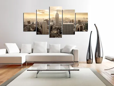 Produktbild von Akustikbild City Stadt 200x100 cm Bilder Akustikschaum Hochleistungsschallabsorber Schallschutz Leinwand 5 tlg Wandbild Raumakustik Schalldämmung d-B-0006-b-m