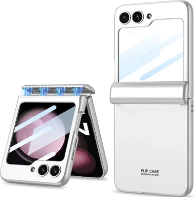 Image de Étui en PC rigide pour Samsung Galaxy Z Flip 5 avec protection de la charnière magnétique, protection de l'écran et housse All-Inclusive Silver