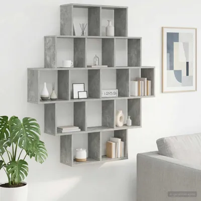 Obrázok produktu pre Maison Exclusive – Nástenná polica, sivá betónová farba, 120 x 20 x 136 cm, drevovláknitá doska