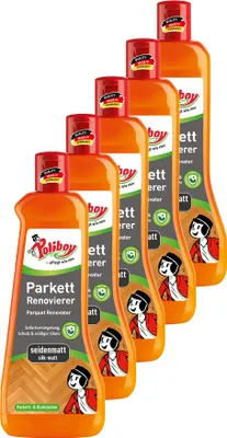 Produktbild von Poliboy Parkett Renovierer Seidenmatt 5er Set - 2,5L, Inhalt jeweils 500ml - für strapazierte Holz- und Korkböden