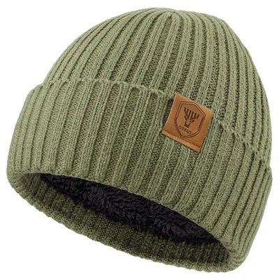 Produktbild von Wintermütze mit Ohrenklappen Uni – Strickmütze gefüttert, Grün