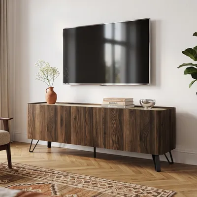 Imagen del producto de Mueble para televisión "Trorlon" con 4 puertas, dimensiones 160 x 40 x 55 cm, acabado imitación nogal / travertino