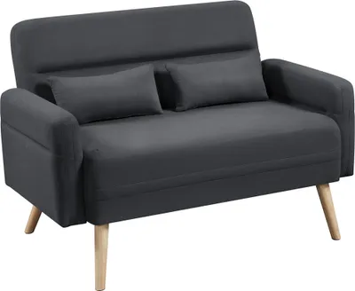 Produktbild von Yaheetech Polstersofa Loveseat Dunkelgrau 2-Sitzer mit 2 Lendenkissen, Holzfüßen, 116,5x73,5 cm, Polyester, Gummibaumholz, Schaumstoff, Sperrholz, Metall, Vliesstoff