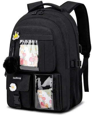 Produktbild von Schulrucksack Damen 15,6 Zoll Laptop mit USB Ladeanschluss Schwarz
