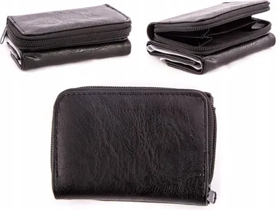 Produktbild von Schwarze Geldbörse Portemonnaie mit Reißverschluss Münzfach Klein Geldbeutel 12cm