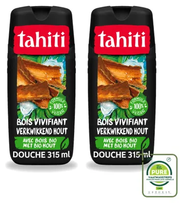 Immagine prodotto di 2 flaconi di bagnoschiuma Tahiti, profumo legno tropicale, vegano - 315 ml - confezione grande - 2 pezzi