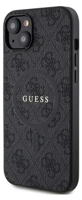 Produktbild von Guess 4G Collection Leder Metall Logo Magsafe Etui Für Iphone 15 / 14 / 13 - Schwarz