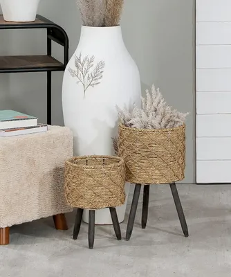 Produktbild von Gilde Korb mit Holzfüßen naturfarben mit 3 schwarzen Füßen H: 45.50 cm Ø 26 cm 50775