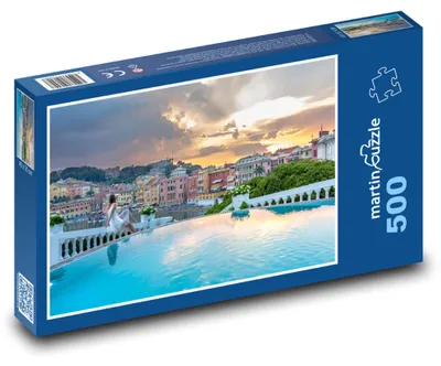 Produktbild von Puzzle 500 Blick vom Pool auf die Stadt - martinpuzzle