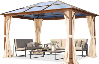Produktbild von Gartenpavillon 3x4 m Holzoptik, ca 8 mm Polycarbonat-Dach, 4 Seitenteile in champagner