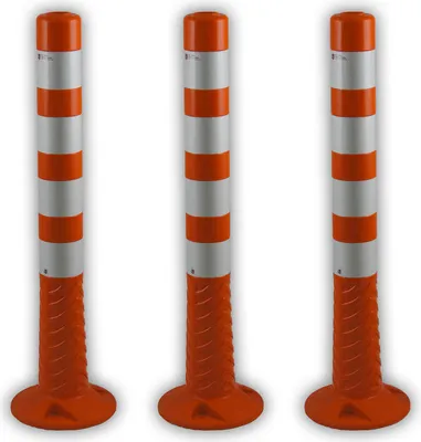 Produktbild von 3er Set orange Absperrpfosten 75 cm flexibel reflektierende Folie