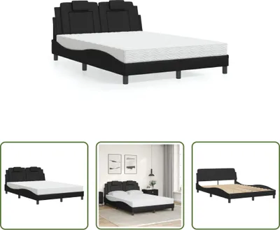Produktbild von The Living Store Bett mit Matratze Schwarz 140x190 cm Kunstleder