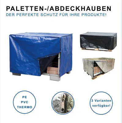 Produktbild von GEWA Palettenabdeckung Abdeckhaube Palettenschutz Schutzhülle Schutzhaube PE-PVC Schwarz PE 180 g/m2 Nein Maße: L1250 x B850 x H500 mm