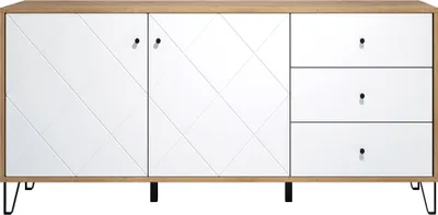 Produktbild von Sideboard modern Wohnzimmer TORINO-19 in Artisan Eiche Nb. mit weiß matt und Metallfüßen, B/H/T: ca. 183/76/40 cm