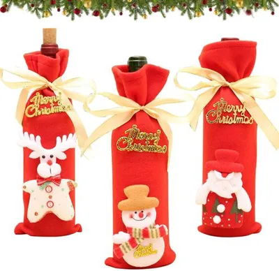 Produktbild von Unyqoos® Set aus drei wiederverwendbaren Weihnachtsflaschenbeuteln für festliche Tischdekoration