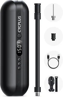 Immagine prodotto di Compressore elettrico - Pompa per bicicletta portatile - Gonfiaggio pneumatici - Spegnimento automatico - 150 PSI - Nero