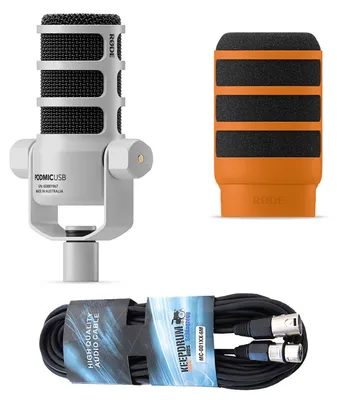 Productafbeelding van Rode Microfoon Podmic USB, wit, met WS14O popfilter, oranje, en kabel