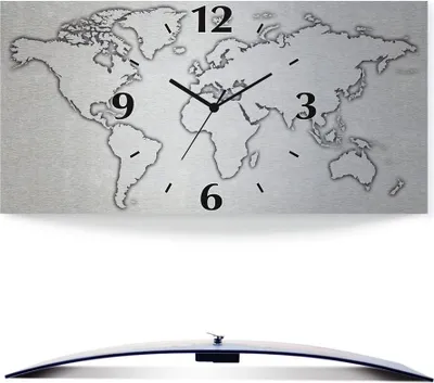 Produktbild von ARTland Wanduhre, gebogen Quarzuhr - schwarzer Zeiger Weltkarte Größe: 60x30 cm