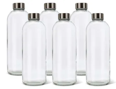 Image de Omgoods - Ensemble de 6 bouteilles en verre de 1 litre - Bouchon à vis en acier inoxydable, durables