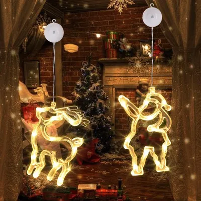 LED Fensterdeko Weihnachtsmann + Elch, warmweiß, 2er-Set