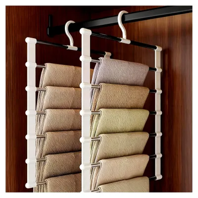 Produktbild von 2 Stück Hosenbügel, Hosenbügel Platzsparend 6 Etagen, Mehrstöckiger Kleiderbügel, Kleiderbügel Platzsparend aus Edelstahl, Hosenhalter für Kleiderschrank, Schals, Handtücher