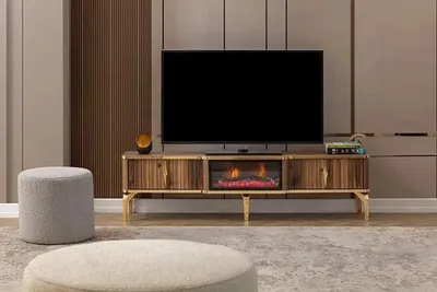 Immagine prodotto di Lussuosa mensola porta TV da salotto credenza bassa in legno marrone