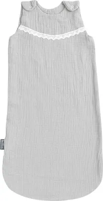 Immagine prodotto di Sacco nanna per neonati e bambini - in 100% Musselin - Tog 2,5 - Öko -Tex - sacco nanna per tutto l'anno per l'estate e l'inverno - regolabile 60/75 cm - mussola grigia