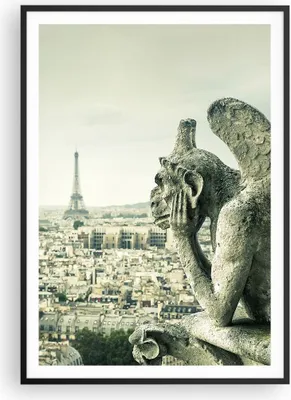Produktbild von Gerahmtes Poster - Schwarzer Rahmen - Wasserspeier Paris Notre-Dame - 70x100 cm - Wand Bild - Wanddeko - Wandbilder - Kunstposter - Wandposter - Bilderrahmen - Bilder - Kunstdruck - P2BPA70x100-4544