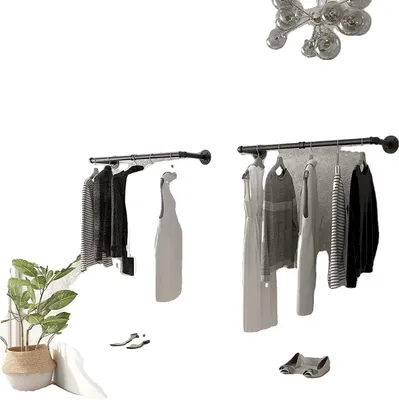 Produktbild von Industrieller Rohrkleiderständer, Wandmontage, Kleiderstange zum Aufhängen von Kleidungsstücken, Schwarz