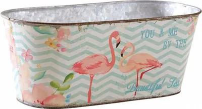 Produktbild von Ovaler Korb aus Metall mit Flamingo Motiv 32 cm