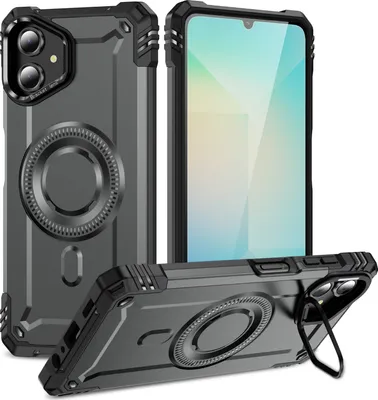 Obrázek produktu pro Magnetické pouzdro pro Samsung Galaxy A06, robustní vojenské ochranné pouzdro s kamerovým kroužkem stojánkem Šedá