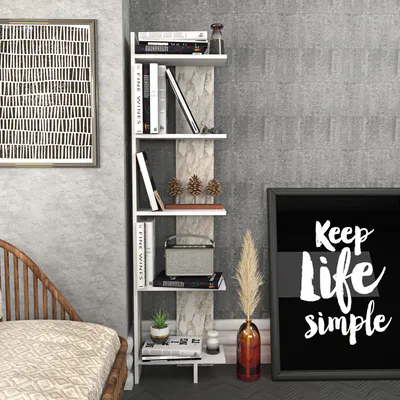Image de Skye Decor, Alis - White, bibliothèque, blanc, panneaux de particules 100 % mélaminés, 45,2 x 21,6 x 180 cm