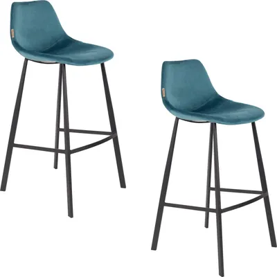 Produktbild von Dutchbone Franky Barhocker mit Rückenlehne 80 cm Blau - 2 er Set