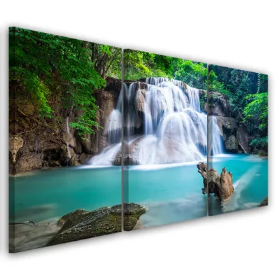 Produktbild von Triptychon auf leinwand blaue landschaften 90x60 cm Feeby blau wandbild bereit zum aufhängen