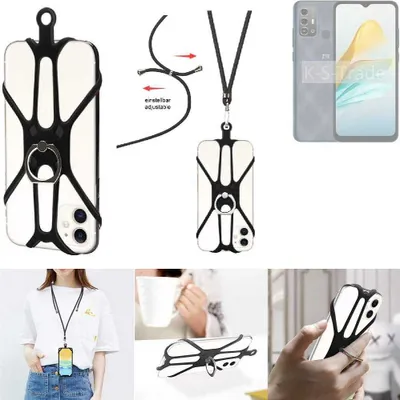 Produktbild von K-S-Trade 3in1 Handykette Handyband Handykordel Halsband Smartphone-Ring Handy-Ring kompatibel mit ZTE Blade A53 Pro Fingerhalterung Handyring