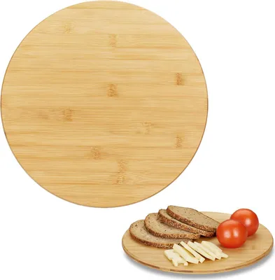 Produktbild von Relaxdays Drehteller, rund, 360° drehend, zum Servieren, Gewürze, Öl, Marmelade, Käse, Ø 32 cm, Bambus Drehplatte, natur