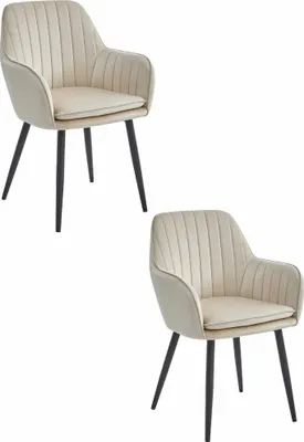 Productafbeelding van Chaise - Leobert - Lugo - Beige fluweel / Zwarte poten - 57,5 x 56,5 x 86,5 cm - Set van 2