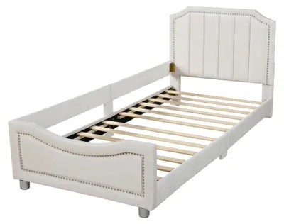 Image de Lit bébé 90x200 cm - Convertible en canapé avec rembourrage - Avec espace de rangement - Revêtement en velours - Dossier et accoudoirs - Capacité de charge jusqu'à 120 kg - Blanc