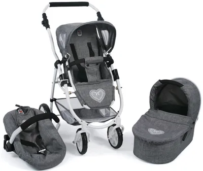 Produktbild von Bayer Chic 2000 637 76 Kombi Emotion All In, 3-in-1 Puppenwagen, Jeans grau, 52 cm