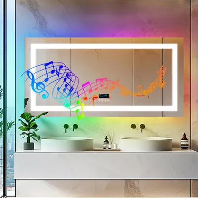 Image de Vrygle Miroir de Salle de Bain LED 160 × 80 cm avec RGB et Bluetooth, 11 Couleurs Réglables, Anti-Buée