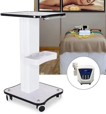 Immagine prodotto di Carrello per parrucchieri - Carrello bianco con piano in legno e ruote - Per lo stoccaggio