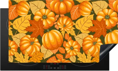 Produktbild von KitchenYeah© Herdabdeckplatte Herbst - Muster - Kürbis , 90x52cm, Küche Deko, Glaskeramikkochfeld Herdabdeckung, Abdeckplatte fùr Kochfeld