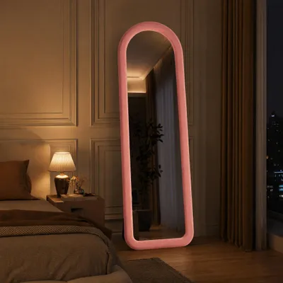 Imagen del producto de Espejo de pie UnboxG, 160x50 cm, blanco, espejo de cuerpo entero con revestimiento de terciopelo, vidrio resistente a roturas, inclinable, espejo de pie moderno para dormitorio y vestidor