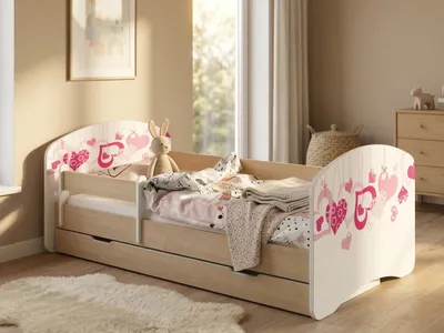 Image de Lit bébé sécurisé « Happy » 140 x 70 cm, aspect bois | Lit complet avec tiroir et barrière de sécurité amovible