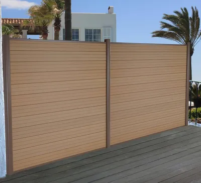 Produktbild von WPC-Sichtschutz Savoie, Windschutz Zaun, Alu-Pfosten 2er Set, 3,75m teak